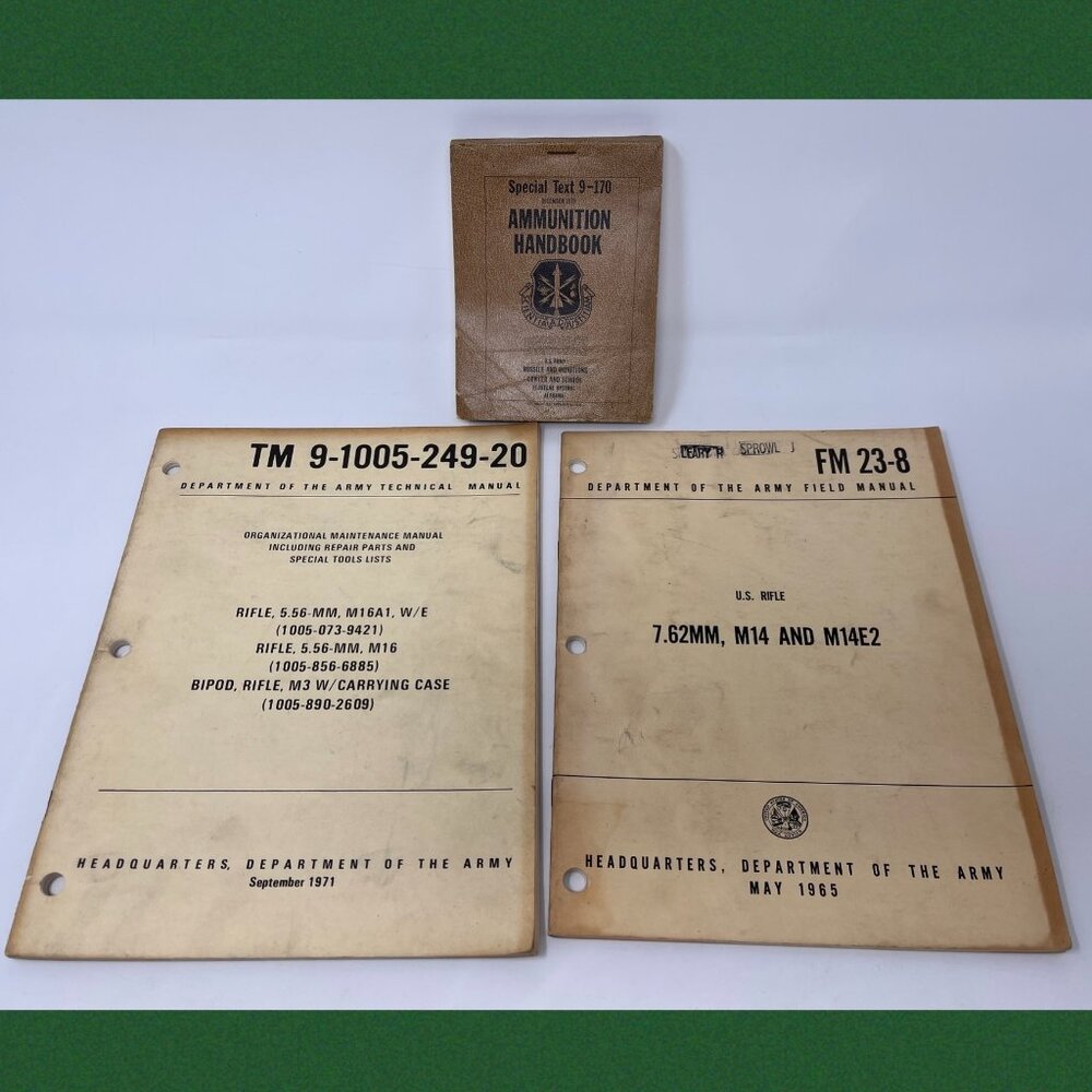 Vtg Army TM 9-1005- 249-20 & FM 23-8 Special Tool Service Handbook 9-170 M16-M14
